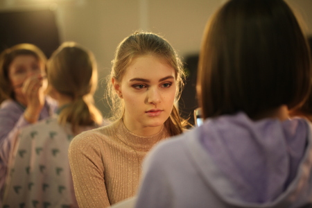 Belarus, Minsk, April, 13, 2019. Fashion show of Belarusian designers at the Belarusian Fashion Week.のeditorial素材