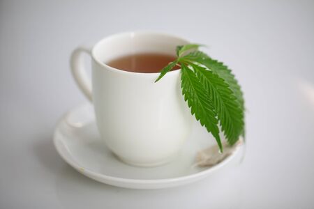 Hemp tea with medical cannabis leavesの写真素材