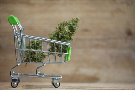 Marijuana medical cannabis cbd in mini shopping cart toyの写真素材