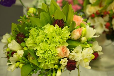 Festive table decoration with flowers at a wedding exhibition