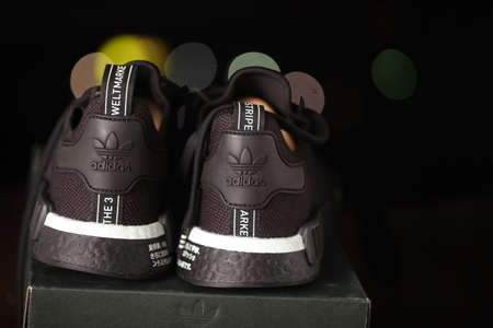 black sports shoes adidas model NMD_R1.Belarus,Minsk,2020