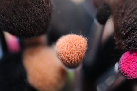 multi-colored makeup brushes in all sizesの写真素材