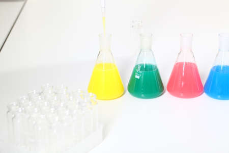 chemical laboratory plastic packaging laboratory assistant girl testingの写真素材