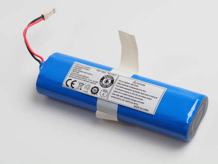 blue replaceable battery pack for the robot vacuum cleaner. Belarus, Minsk, 2021のeditorial素材