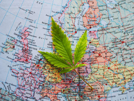 cannabis leaf on map europe