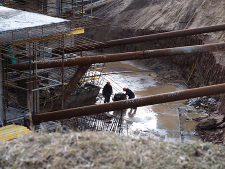 Belarus, Minsk, 2021, construction site modern concrete building. formwork on the walls.のeditorial素材