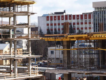 Belarus, Minsk, 2021, construction site modern concrete building. formwork on the walls.のeditorial素材