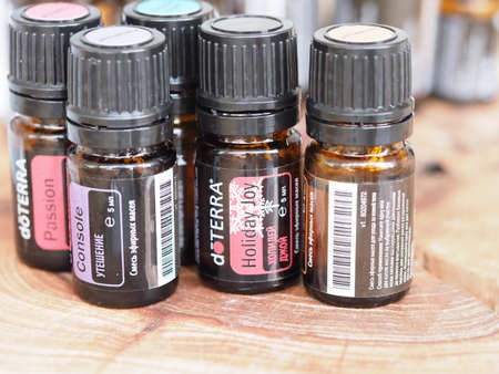 Belarus, Minsk, 2021. therapeutic grade essential oils at a health lectureのeditorial素材