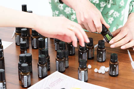 essential natural oil doterra bottles.Belarus, minsk, 2021のeditorial素材