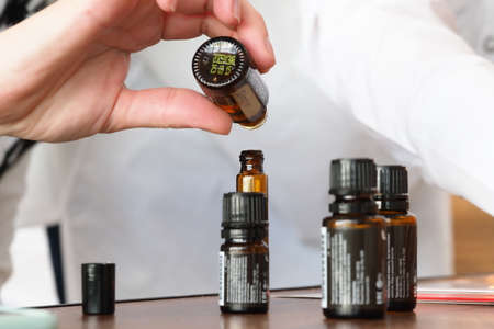 essential natural oil doterra bottles.Belarus, minsk, 2021のeditorial素材