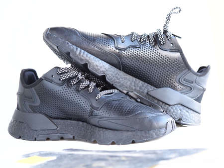 Adidas black leather sneakers for menのeditorial素材