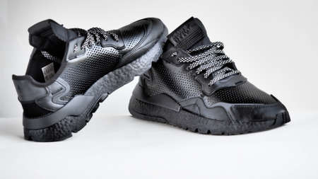 Adidas black leather sneakers for menのeditorial素材