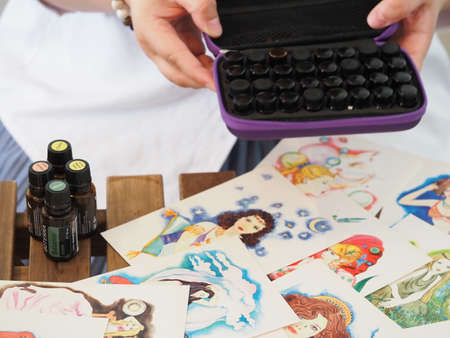 Belarus, Minsk, 2021. therapeutic grade essential oils at a health lectureのeditorial素材