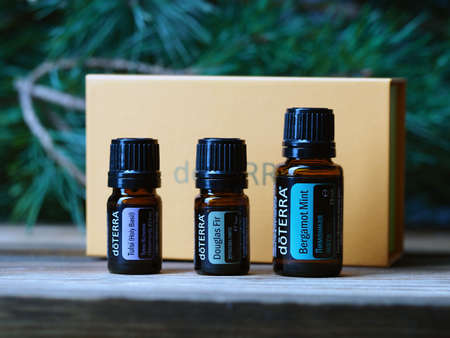 brand doterra essential oils christmas gift. Belarus, Minsk, 2021. Therapeutic grade health lectureのeditorial素材