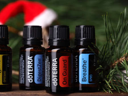 brand doterra essential oils christmas gift. Belarus, Minsk, 2021. Therapeutic grade health lectureのeditorial素材