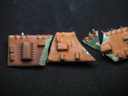 Electronic components on black background. selective focus. toned.の写真素材