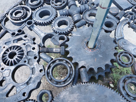 Close up of cogwheels and gear wheel for industrial background.の写真素材