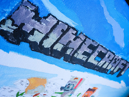 picture coloring by numbers on the theme of the popular computer game Minecraft .belarus,minsk,2023