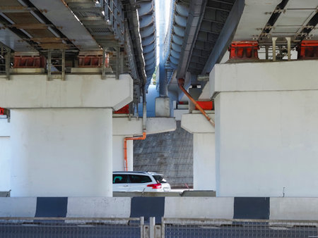 Under the expressway, close-up view of the bridge.