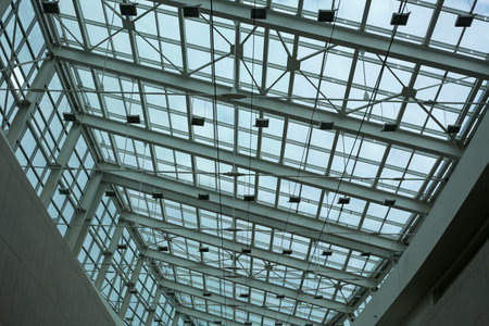 glass ceiling of modern office building, closeup photo with selective focusの写真素材