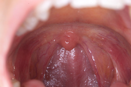 Close-up of a human open mouth with a toothache.