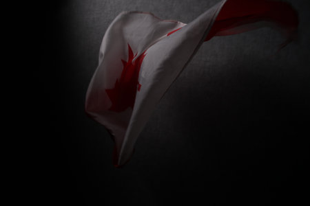 Red and white flag on a black background. Copy space for text.