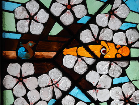 abstract image macro photography of stained colored glassの写真素材