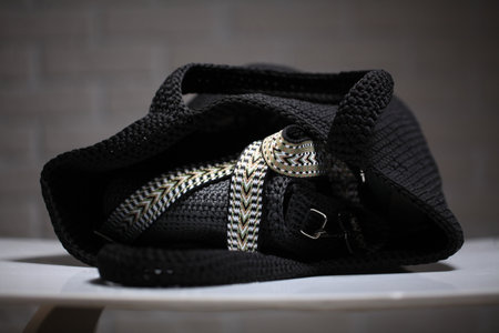 women's knitted handmade bagの写真素材