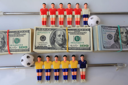 Football table soccer players on white background