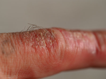 Close-up of a human hand with a pimple on it