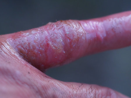 skin of a human finger dermatitis. psoriasis allergy eczema