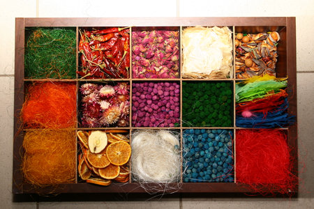 decorative aromatic additives in soap in a wooden boxの写真素材