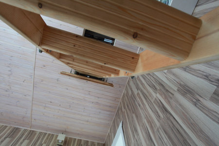 Interior of a modern house, detail of a modern house, wooden ceilingの写真素材