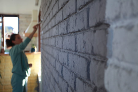 Blurred background of a brick wallの写真素材