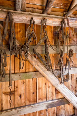 Old and antique horse accessoryes in nineteen century villageの写真素材