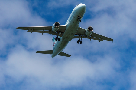 Richmond Canada - June 4, 2017, Jet aircraft in the morning going to YVR Airportのeditorial素材