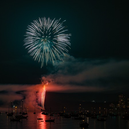 colorful bright firework at night at summer time
