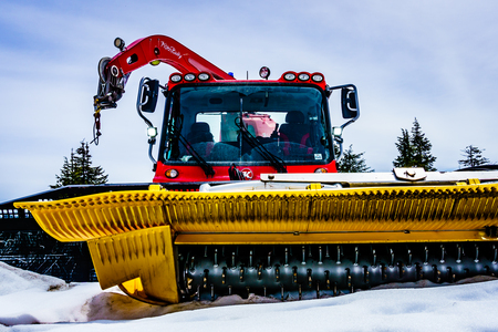 North Vancouver, Canada - May 21, 2017 Snowcat, machine for snow removal, Grouse mountainのeditorial素材