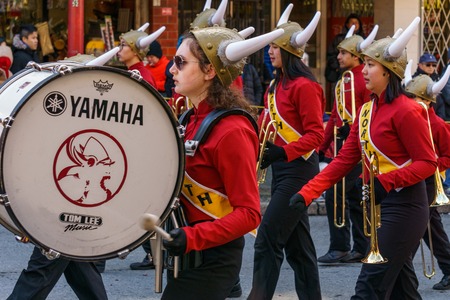 VANCOUVER, CANADA - February 18, 2018: Burnaby North Secondary School Viking Marching Band...