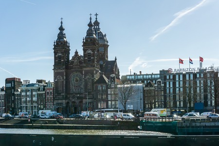 AMSTERDAM, NETHERLANDS - March 20, 2018 : View from the street on Church of Saint Nicholas in Amsterdamのeditorial素材