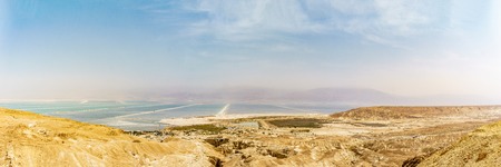 NEVE ZOHAR, ISRAEL-MARCH 28, 2018: panorama view of dead sea resorts from the mountain.のeditorial素材