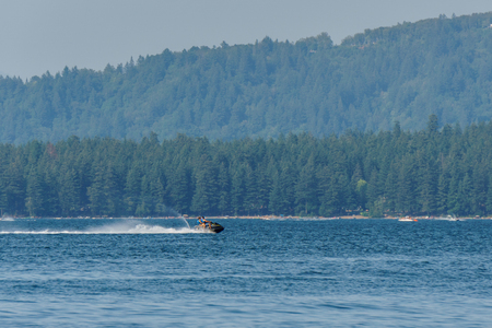 Lindell Beach, Canada - July 28, 2018: Motor boats at Cultus Lake near Chilliwack British Columbia Canada.のeditorial素材