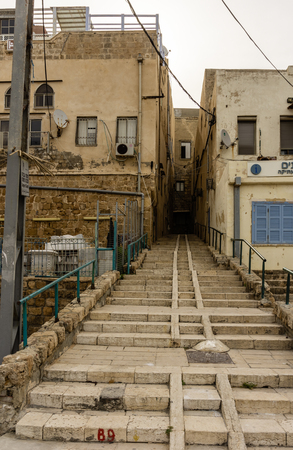 ACRE, ISRAEL - April 3, 2018: On the narrow street of the old part of Acre.のeditorial素材