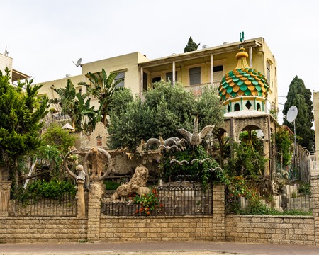 ACRE, ISRAEL - April 3, 2018: interesting and unique sculptures on street city of Acre in residential area.のeditorial素材