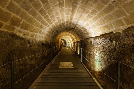 The Templar tunnel in the underground old town of Acco Israelの写真素材