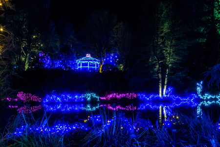 VANCOUVER, CANADA - December 30, 2018: luxury decorated VanDusen Botanical Garden with garland lights at winter seasonal holidaysのeditorial素材