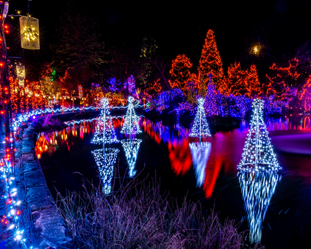 VANCOUVER, CANADA - December 30, 2018: luxury decorated VanDusen Botanical Garden with garland lights at winter seasonal holidaysのeditorial素材