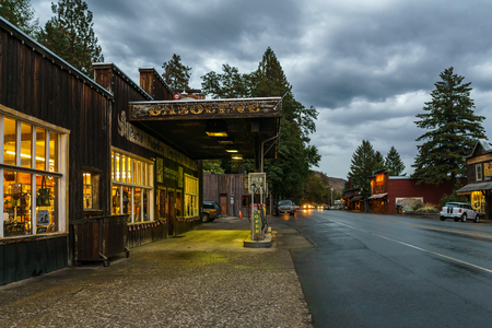 Winthrop, USA - September 15, 2018 : street view small town in north of Washington state touristic destination.のeditorial素材