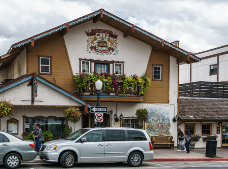 Leavenworth, USA - September 16, 2018: Downtown of small bavarian styled village in the Cascade Mountains.のeditorial素材