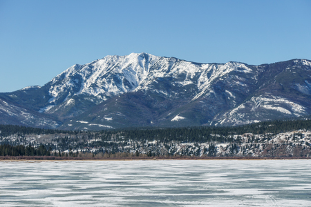early spring landscape of frozen Columbia Lake Regional District of East Kootenay Canadaの写真素材